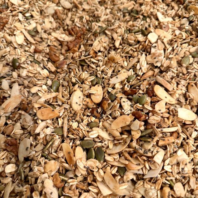 Homemade granola with almonds, pumpkin seeds and chia